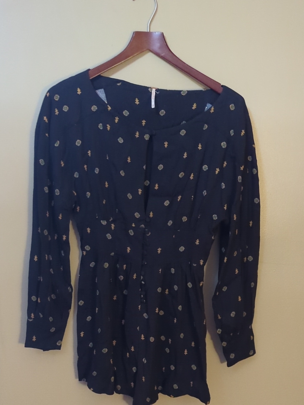 Free People Black Romper with Gold Dot Print